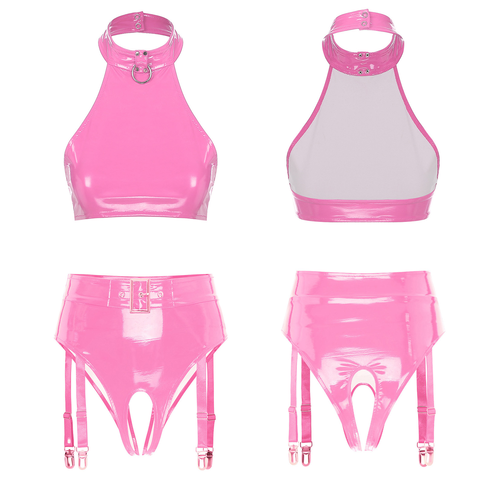 Party Games Couple - Women Glossy PU Leather Bra Tank