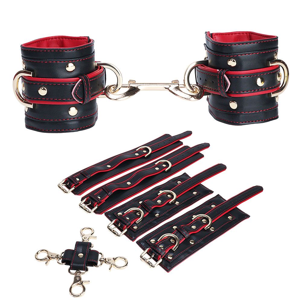 Party Games Couple - Padded Leather Handcuffs Ankle Cuffs Set