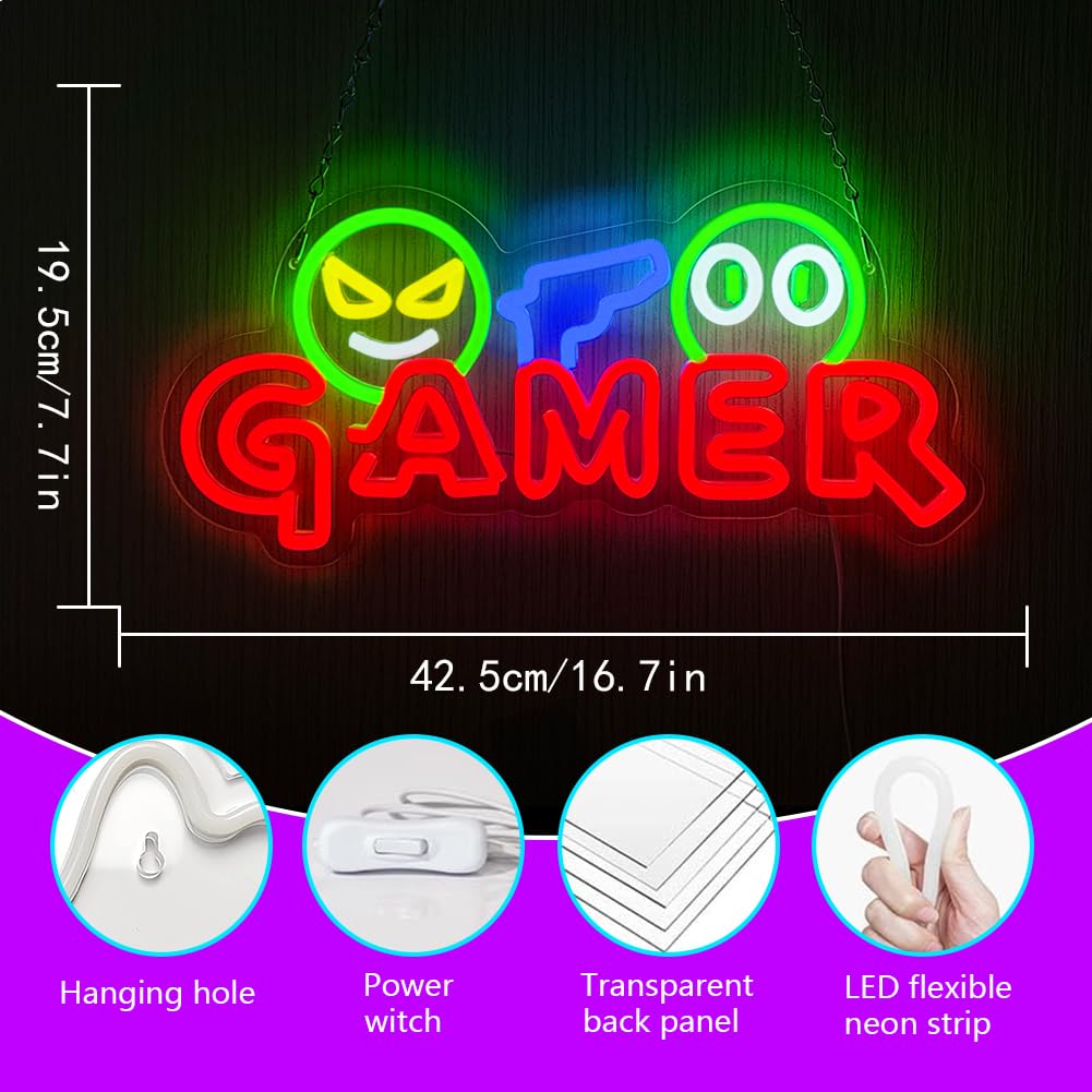 Gamer Neon Sign LED Wall Light - Party Games School 评论和价格