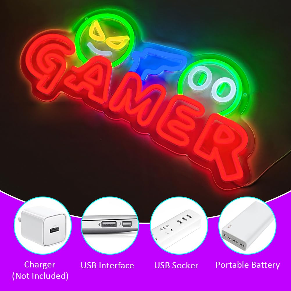 Gamer Neon Sign LED Wall Light - Party Games School 评论和价格
